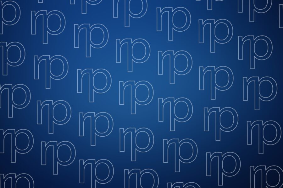 A seamless pattern of light blue rp letters, inspired by Radiology Partners Appoints Former Gov. Larry Hogan to Board of Directors, outlined repeatedly on a gradient dark blue background.